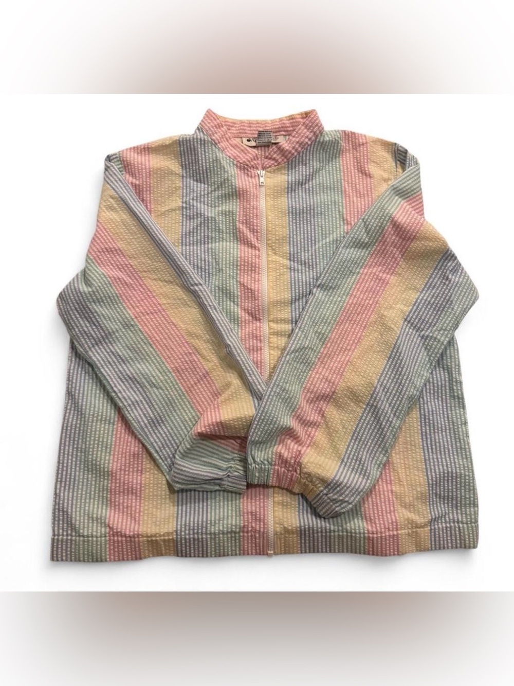 80s VINTAGE Appleseed's Pastel Multi-Stripe Zip Jacket